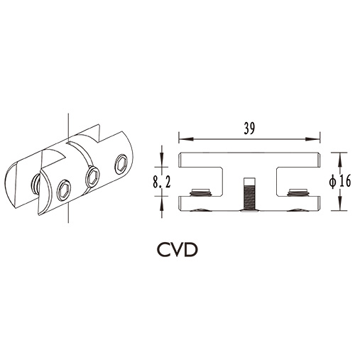 Žični element za stransko pritrjevanje plošč v vertikalni smeri CVD-1.5-CP - dimenzije.