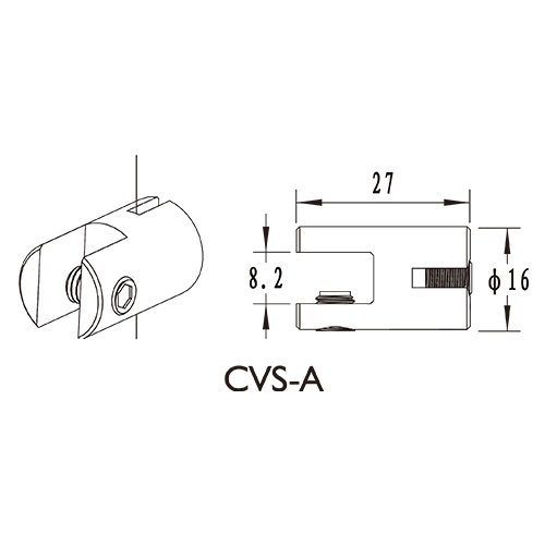 Žični element za stransko pritrjevanje plošč v vertikalni smeri CVS-AL-CP - dimenzije.