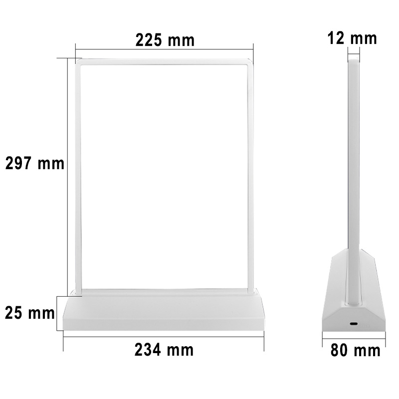 Namizni dvostranski LED okvir A4 - dimenzije