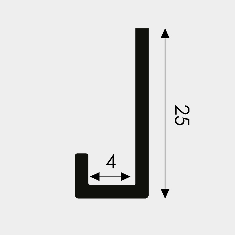Aluminijasti robni profili (134202) - Robni alu J profil 4 mm - dimenzije