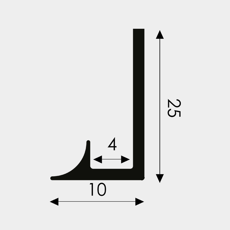 Aluminijasti robni profili (134208) - Robni alu J profil ukrivljen 4 mm - dimenzije