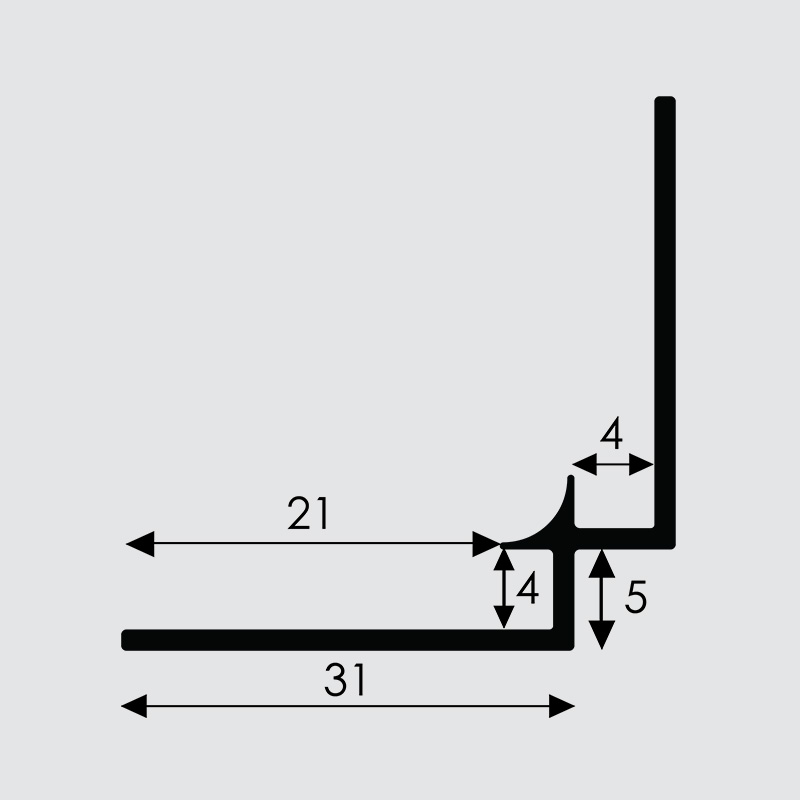Aluminijasti robni profili (134220) - Kotni notranji alu profil 4 mm