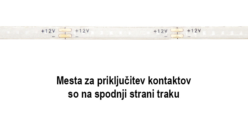 LED trakovi KD-COB-480 Super Slim - kontakti za priključitev so na spodnji strani traku