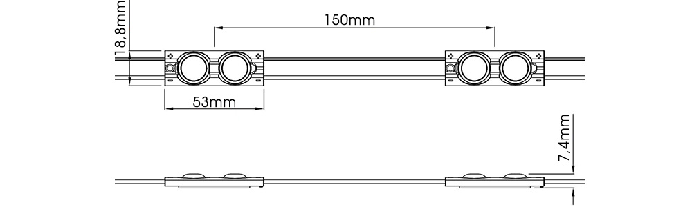 Led modul MN BackLight 2LED - dimenzije