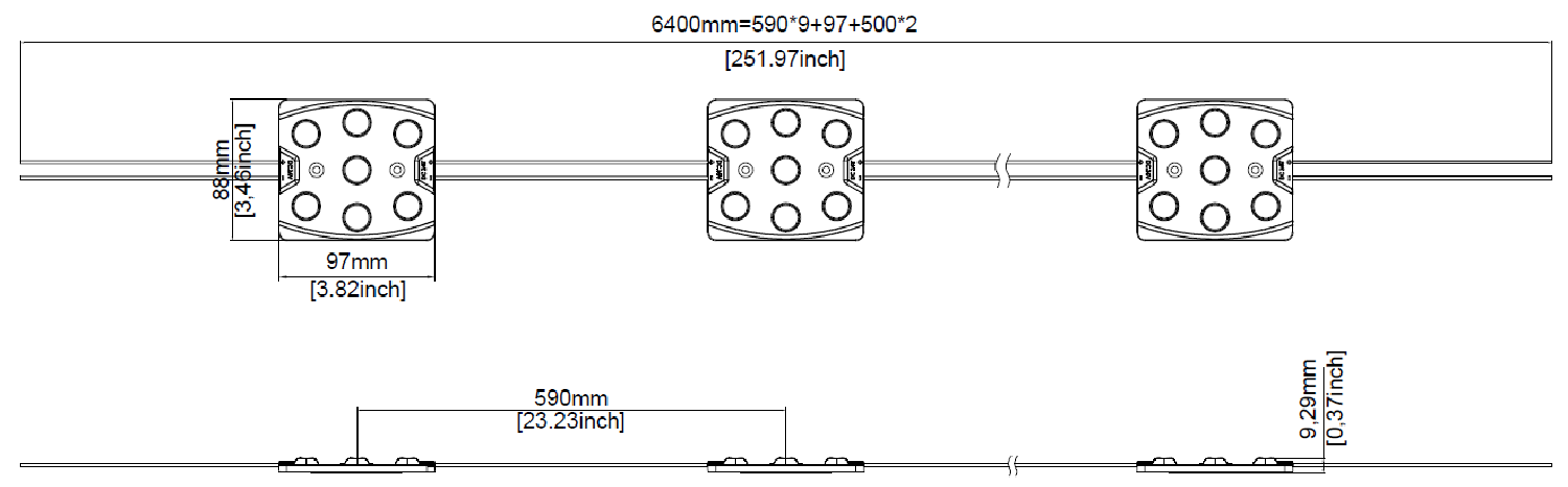 LED moduli MN BackLight 7LED - kot svetenja - dimenzije