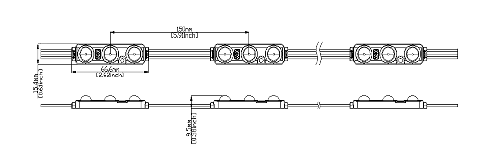 LED moduli MN BackLight RGBW 3LED - dimenzije