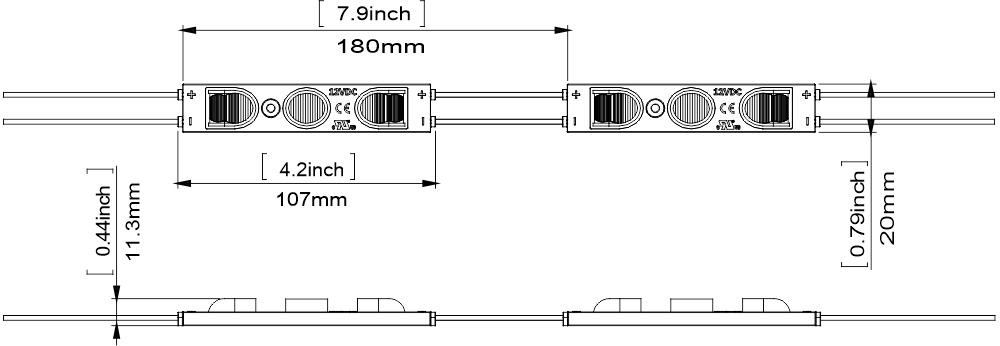 LED moduli MN EdgeLight 3LED Osram - dimenzije