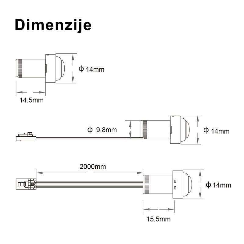JL300-IRSW IR senzor LED za centralno upravljanje - dimenzije