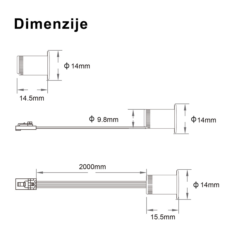 JL320-IRSHW IR senzor LED za centralno upravljanje, na premik roke, 12-24V - dimenzije