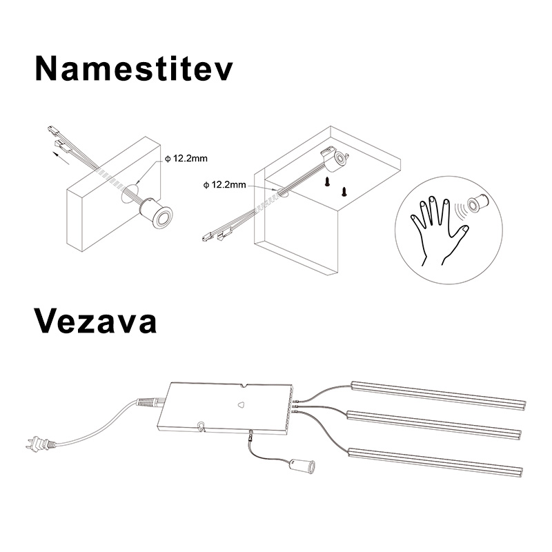 JL320A-IRSHW IR senzor LED za centralno upravljanje, na premik roke, 12-24V - namestitev in vezava