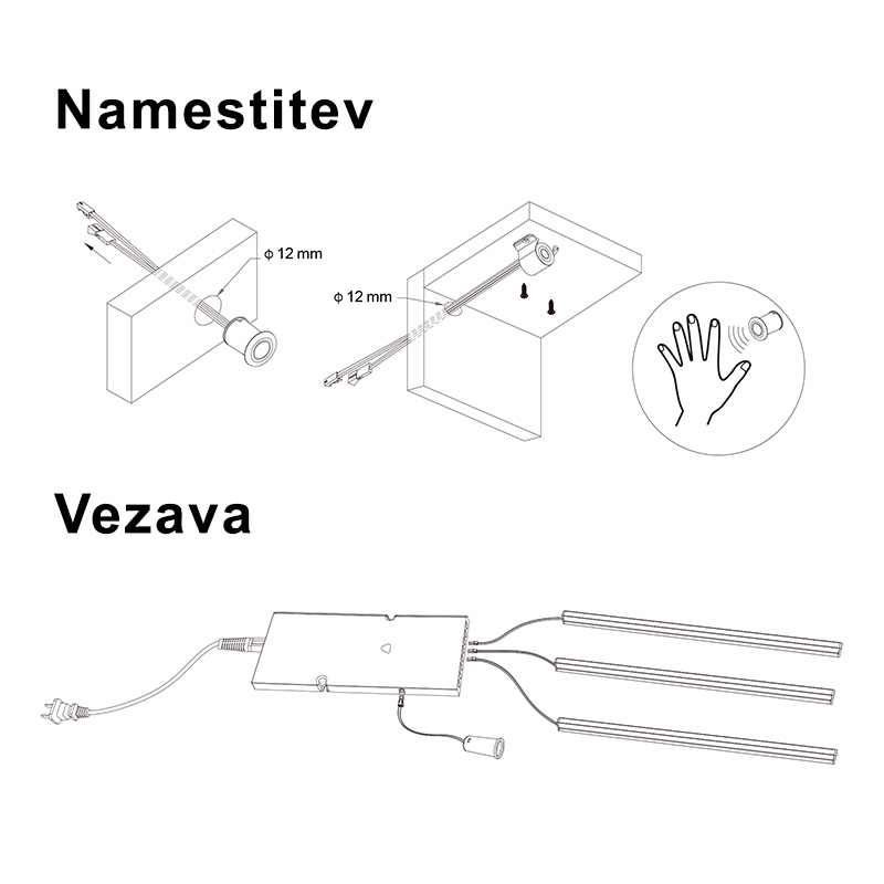 JL320B-IRSHW IR senzor LED za centralno upravljanje, na premik roke, 12-24V - namestitev in vezava