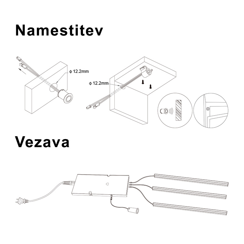 JL330A-IRSW-D IR senzor LED za centralno upravljanje, vratni senzor, 12-24V - namestitev in vezava