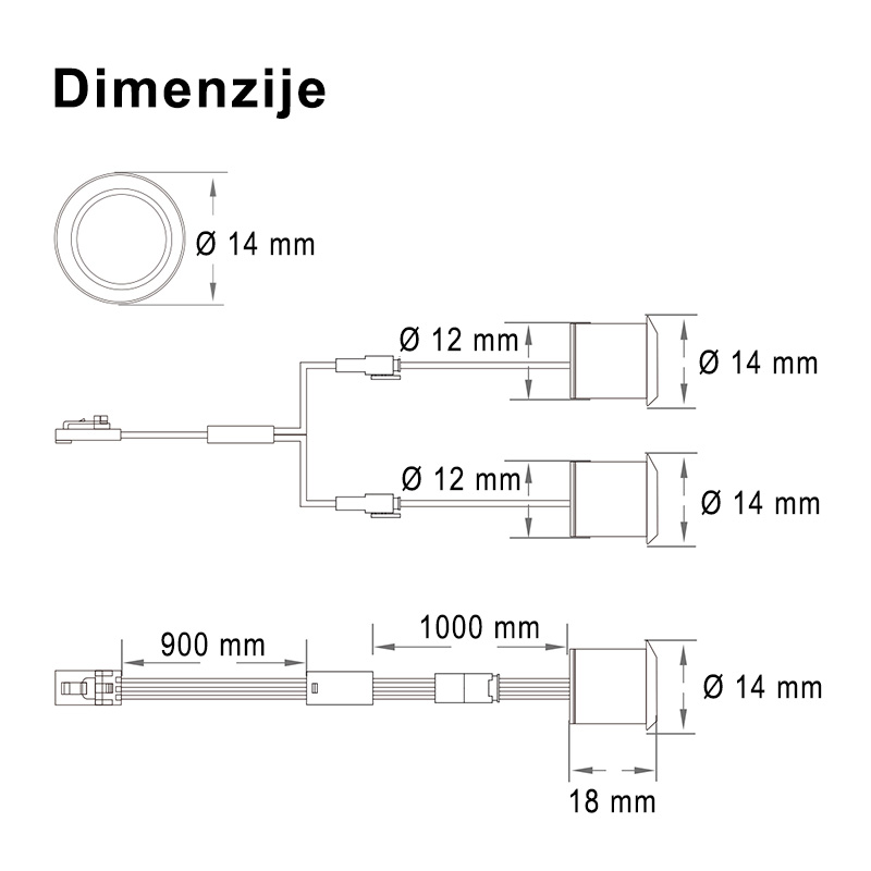 JL340B-IRSW-DD IR senzor LED za centralno upravljanje, dvojni vratni senzor, 12-24V - dimenzije