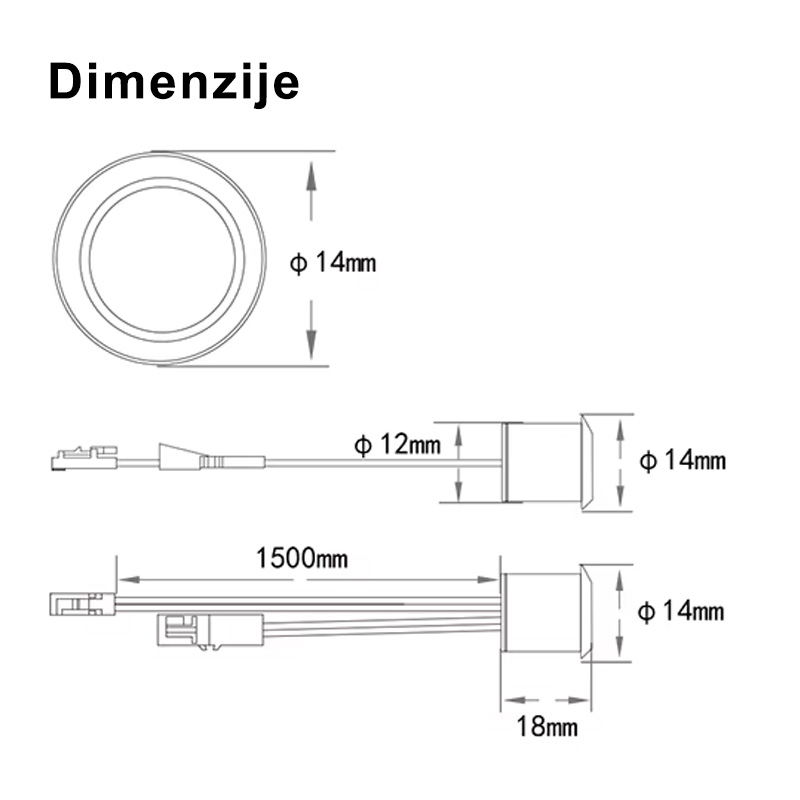 LED senzorji JL39A-TD Senzor na dotik/dimmer - dimezije