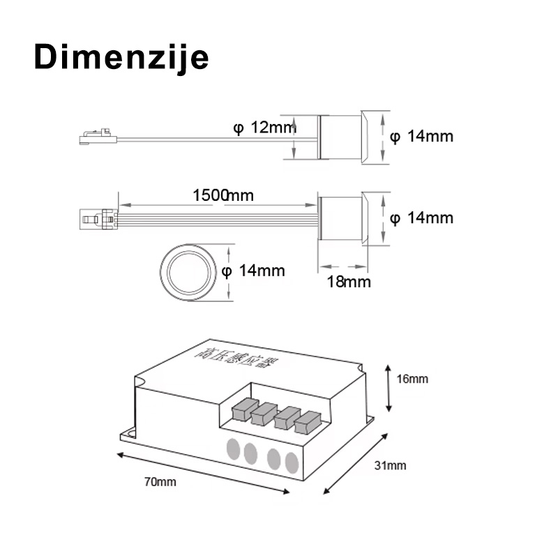 JL53B-IRSHW senzor LED na premik roke 220V - dimenzije