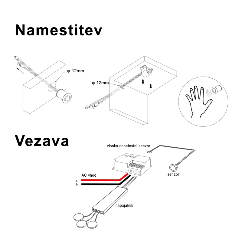 JL53B-IRSHW senzor LED na premik roke 220V - namestitev in vezava